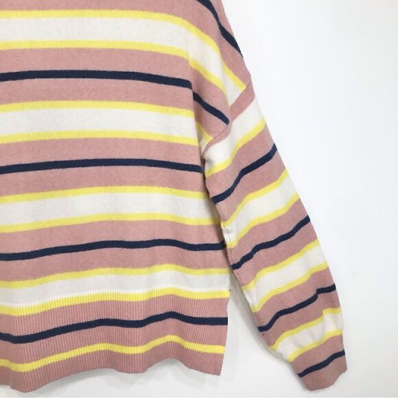Ann Taylor Pink Navy Yellow Striped Knit Boyfriend Cardigan Sweater - Picture 12 of 16